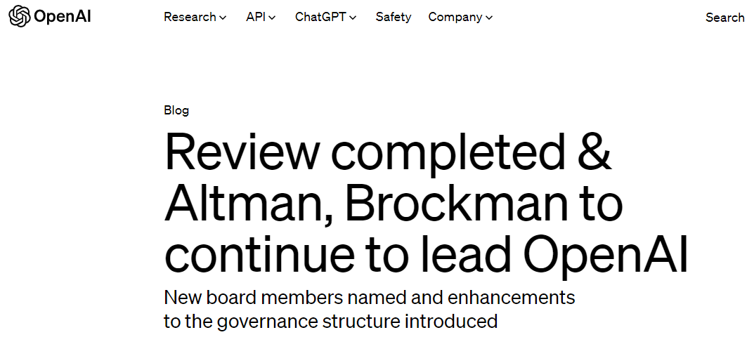 OpenAI“宫斗”调查结果公布！奥特曼时隔近四个月重返公司董事会
